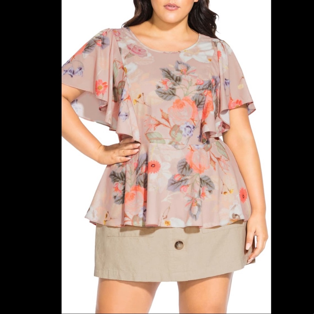City Chic Summer Rose Ruffle Top